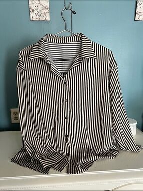 Black and White Vertical Stripe Button-Up Shirt